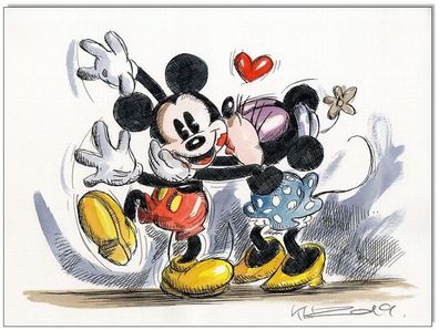 Klausewitz: Original Feder und Aquarell : Mickey & Minnie in Love V / 24x32 cm