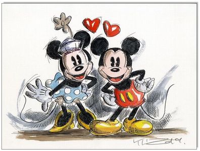 Klausewitz: Original Feder und Aquarell : Mickey & Minnie in Love III / 24x32 cm