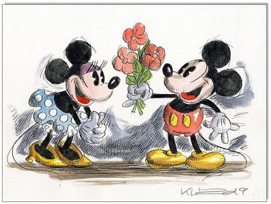Klausewitz: Original Feder und Aquarell : Mickey & Minnie in Love II / 24x32 cm