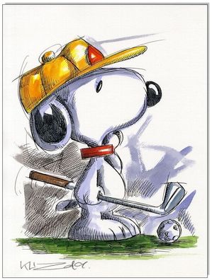 Klausewitz: Original Feder und Aquarell : Peanuts Snoopy Golf / 24x32 cm
