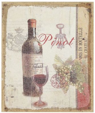 Wandbild mit bedruckter Leinwand Pinot Wein Nostalgisches Bild 30x25 cm