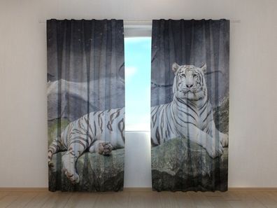 Fotogardine schöner weisser Tiger Vorhang mit Foto Fotovorhang Gardine nach Maß