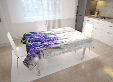 Foto-Tischdecke Lavendel auf Holz Tischwäsche mit Motiv Deko Fotodruck auf Maß