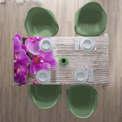 Foto-Tischdecke Orchidee auf Holz Tischwäsche mit Motiv Deko Fotodruck auf Maß