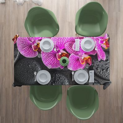 Foto-Tischdecke Orchidee Blume Tropfen Tischwäsche mit Motiv Deko Fotodruck auf Maß