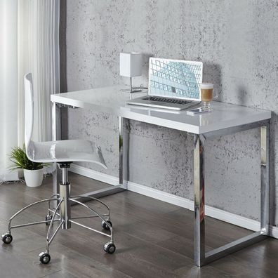 cagü: Design Retro Lounge Schreibtisch Laptoptisch (OXFORD] Weiss Hochglanz 120cm