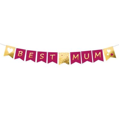 Partykette Banner Girlande Best Mom Muttertag Mutter Mother 180x15 cm Deko Love