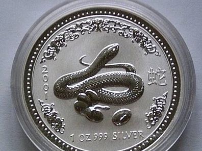 1$ 1 Unze Silber 2001 Australien Schlange snake 31,1g reines Silber in Münzdose
