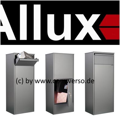 Allux 800 Paketbriefkasten anthrazit, mit Montagefuß in schwarz, Entnahme hinten