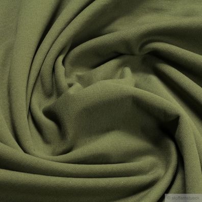 Stoff Baumwolle Single Jersey angeraut oliv Sweatshirt weich dehnbar khaki grün