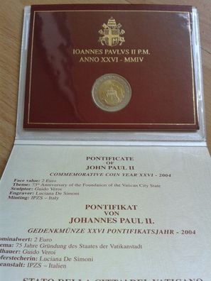 Original 2 euro 2004 Vatikan 75. Jahrestag Gründung des Staates im Folder/ Blister
