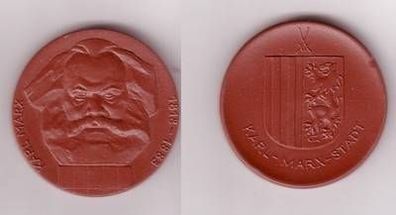 braune DDR Meissner Porzellan Medaille Karl Marx 1813-1883 Karl Marx Stadt