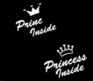 Baby Kinder Auto Aufkleber Princess oder Princ inside Schriftzug Wunschtext 28
