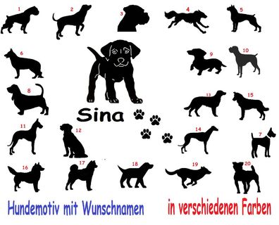 Hunde Aufkleber Hundesilouetten mit Namen und Pfoten Hundefiiguren (66)