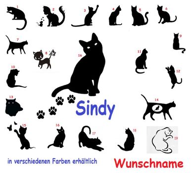 Katze Aufkleber Katzen mit Namen und Pfoten Katzenfiguren Autoaufkelber (67)
