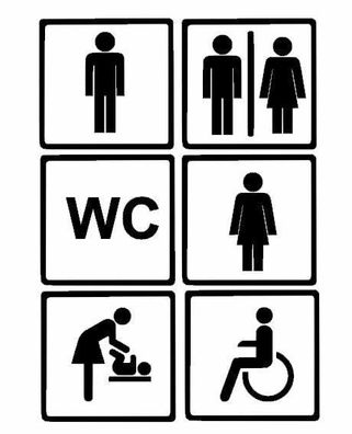 WC Toiletten Aufkleber Set für Büro Gastronomie Geschäfte Firmen Behinderten (76