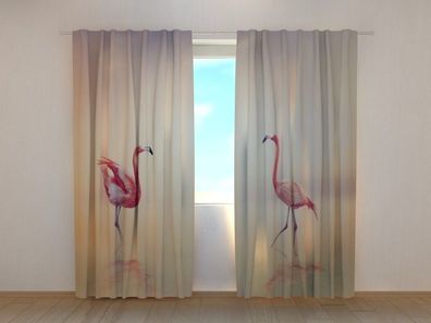 Fotogardine zwei Flamingos Vorhang mit Foto Fotovorhang Gardine nach Maß