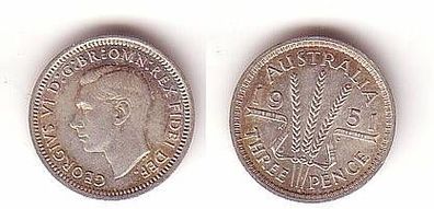 3 Pence Silber Münze Australien 1951