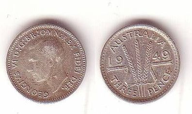 3 Pence Silber Münze Australien 1949