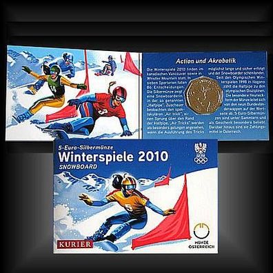 5 EURO Silbermünze Olympische Winterspiele "Snowboard" Österreich 2010