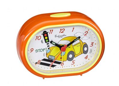 Analoger Wecker Kinderwecker Reisewecker orange mit Auto Motiv