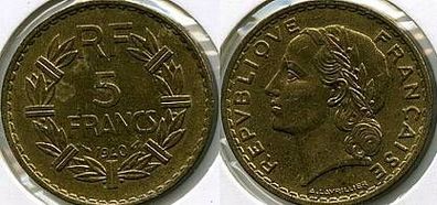Frankreich 3ÈME République 5 Francs 1940 Lavrillier pour Algerie, Erhaltung: sehr gut