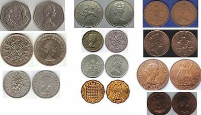Großbritannien England: kleine Sammlung von 11 alten Münzen, Erhaltung: sehr gut