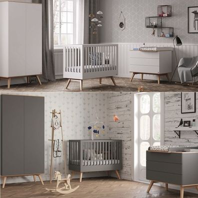 Babyzimmer Kinderzimmer Set komplett NILS weiß grafit Schrank Wickelkommode Bett