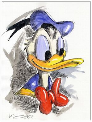 Klausewitz: Original Feder und Aquarell : Donald Duck Faces XIII / 24x32 cm