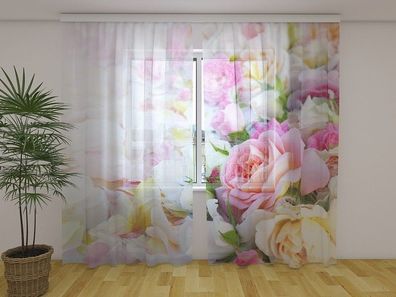 Fotogardine aus Chiffon romantische Blumen Gardine bedruckt Fotovorhang Motiv auf Maß