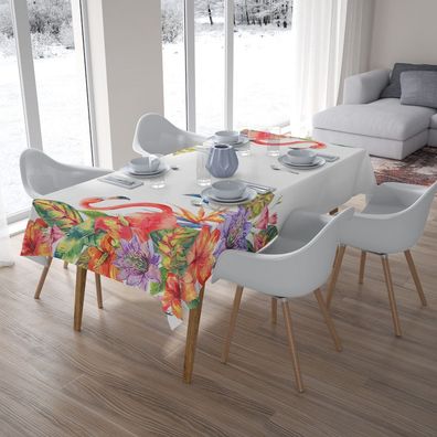 Foto-Tischdecke Flamingos Blumen Tischwäsche mit Motiv Deko Fotodruck auf Maß