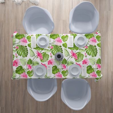 Foto-Tischdecke tropische Blumen Palmen Tischwäsche mit Motiv Deko Fotodruck auf Maß