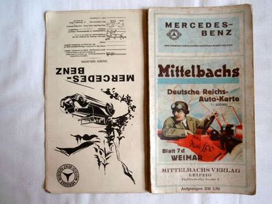 Mittelbachs Karte Landkarte, Plan 7d v. Erfurt-Halle, Motorrad Auto Oldtimer Mercedes