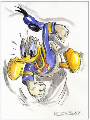 Klausewitz: Original Feder und Aquarell : Donald Duck Joyful Donald / 24x32 cm