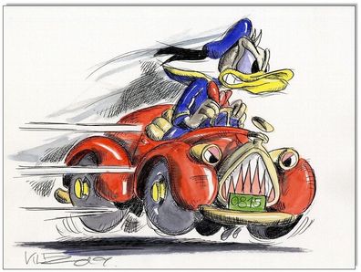 24x32 cm Donald Duck Angry Original Rötelzeichnung auf Zeichenkarton