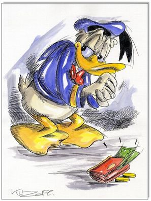 Klausewitz: Original Feder und Aquarell : Donald Duck The purse / 24x32 cm