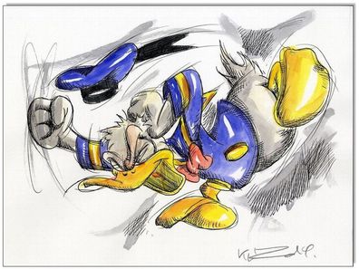 Klausewitz: Original Feder und Aquarell : Donald Duck in Rage VII / 24x32 cm