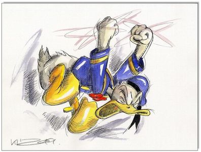 Klausewitz: Original Feder und Aquarell : Donald Duck in Rage VI / 24x32 cm