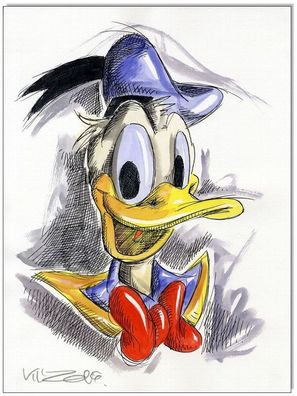 Klausewitz: Original Feder und Aquarell : Donald Duck Faces VII / 24x32 cm