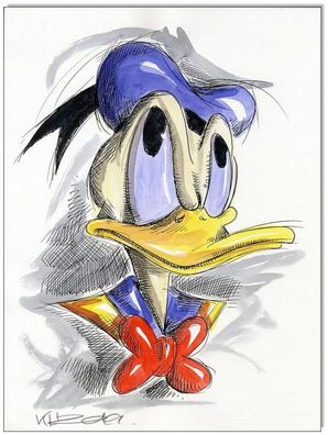 Klausewitz: Original Feder und Aquarell : Donald Duck Faces II / 24x32 cm