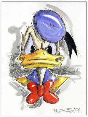 24x32 cm Donald Duck Angry Original Rötelzeichnung auf Zeichenkarton