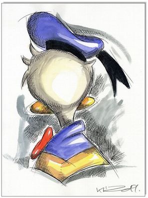 Klausewitz: Original Feder und Aquarell : Donald Duck from rear / 24x32 cm