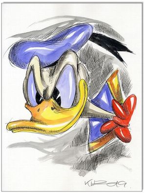 Klausewitz: Original Feder und Aquarell : Donald Duck Faces III / 24x32 cm