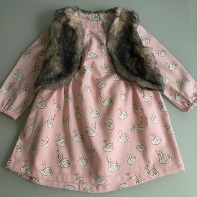 Baby Kleid Kleidchen Schwan Mädchen 2-teilig mit Weste sehr gute Qualität