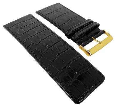 Uhrenarmband X-tra Breit | Kroko-Print Leder 30-40mm schwarz, glänzend
