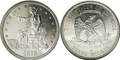 USA Trade Dollar Münze 1878, ca. 27 g und ca. 43 mm, Nachdruck, große Münzen, schön