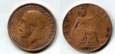 Großbritannien England Georgivs V: Half Penny 1921, Erhaltung: sehr gut, Bronze