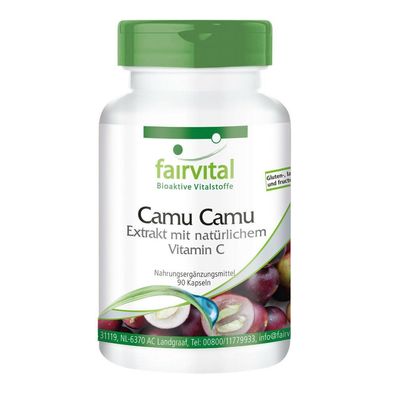 Camu Camu Extrakt 500mg - 90 Kapseln, 250mg natürliches Vitamin C - fairvital