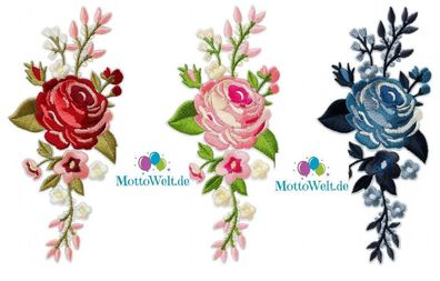 Blütenranke Applikation in blau, rosa, rot, Flicken Aufbügeln Aufnähen, Blume Rose