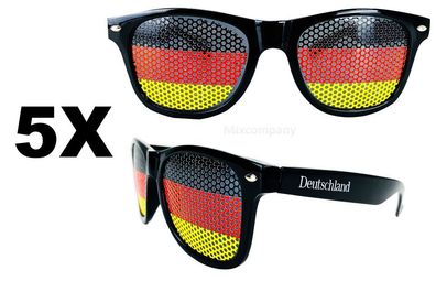 Deutschland Fan Brille Nerd Sonnenbrille Set - 5 Stück Unisex Retro Vintage Sty